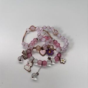 Pink and Purple Beaded Bracelet Set of 3